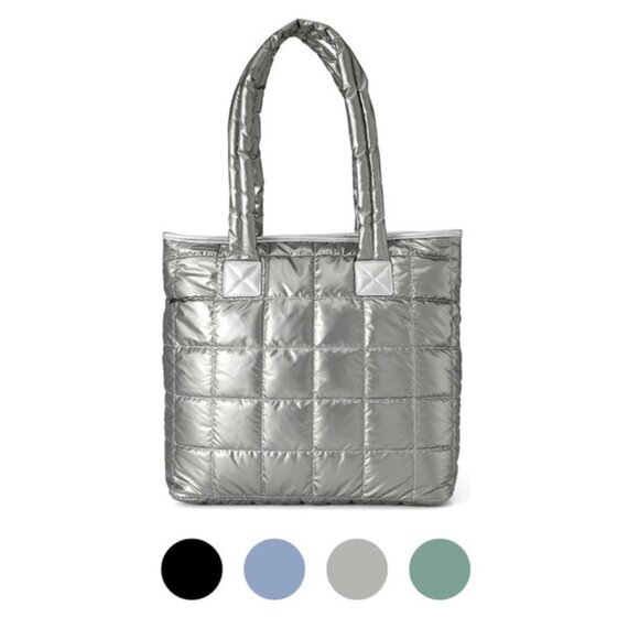 Quilted Puffer Tote - Silver - Double Handle- XL- Lightweight -NWT - Picture 8 of 9